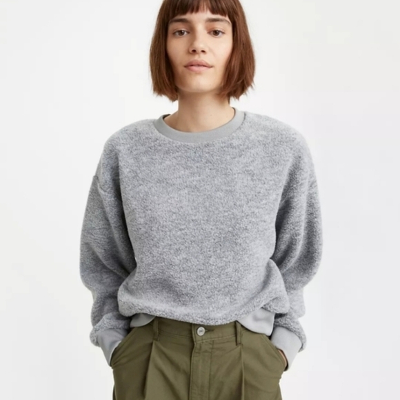 LEVI'S Meadow Fleece Crewneck Sweater Gray Women's Size‎ M - Picture 1 of 15